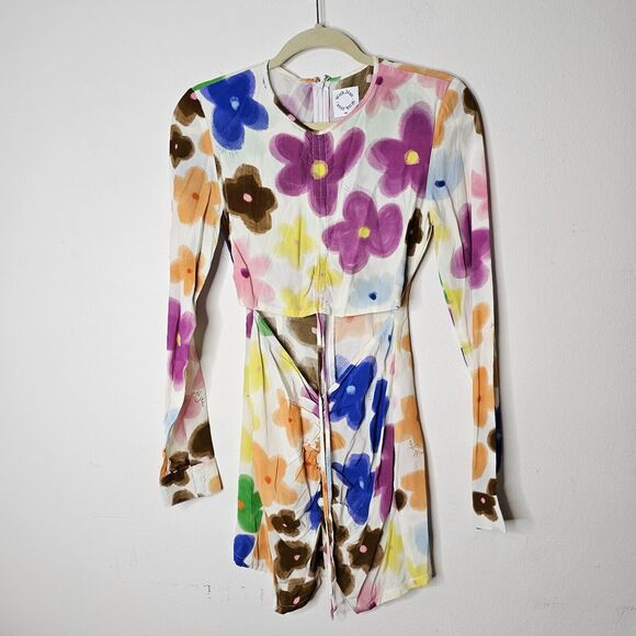 NWOT With Jean Hermana Viola Tricolor Long Sleeve Open Front Mini Dress XS - Picture 4 of 11